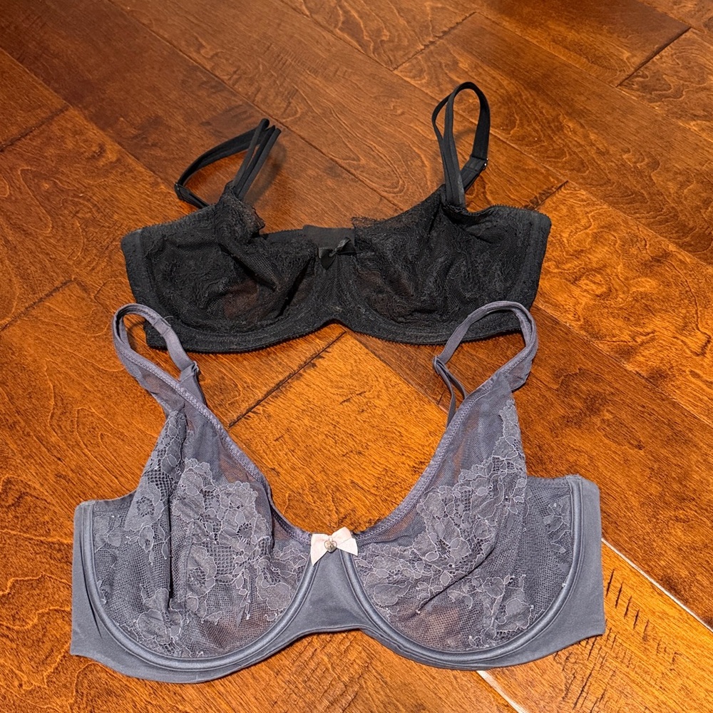 Victoria's Secret Black and Gray Lace Bras 36DDD - Picture 2 of 8